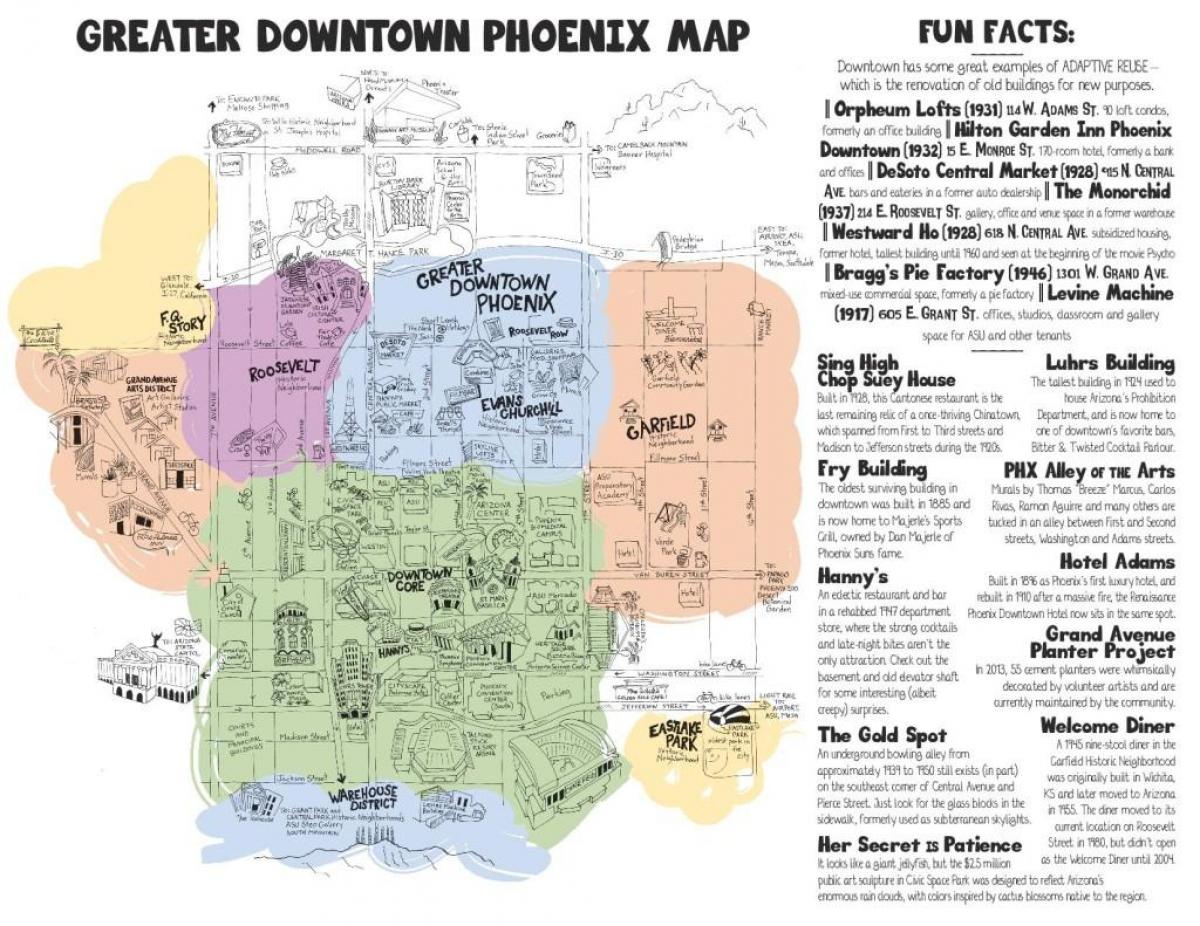 kartan över Phoenix downtown