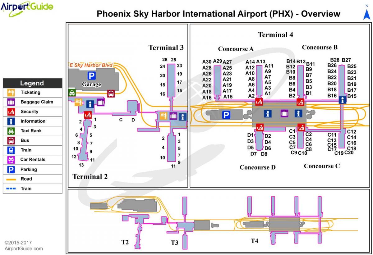 kartan över Phoenix sky harbor flygplats